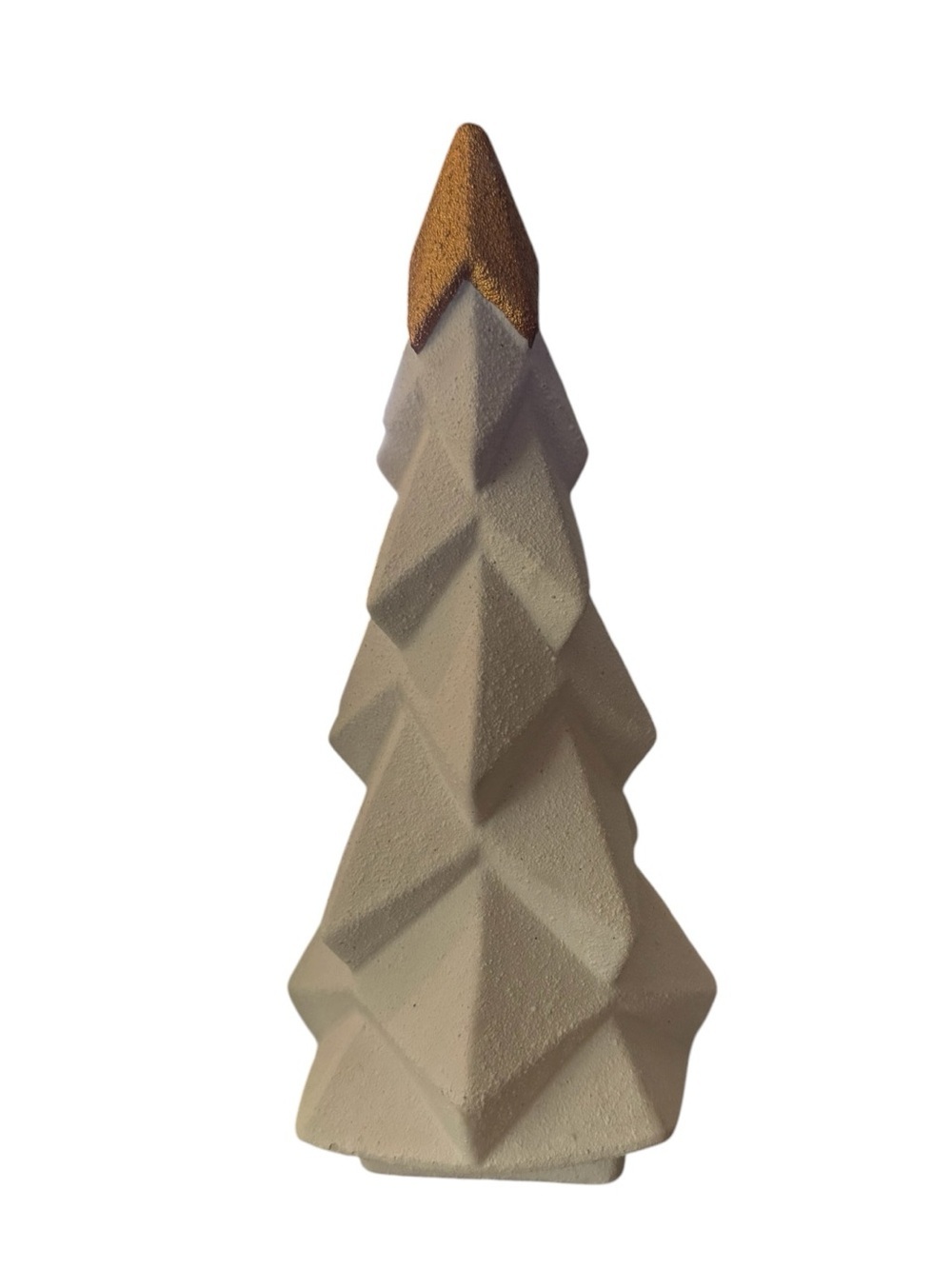 3D Concrete Christmas Tree Decor Ivory Gold Top Modern Holiday 10 In